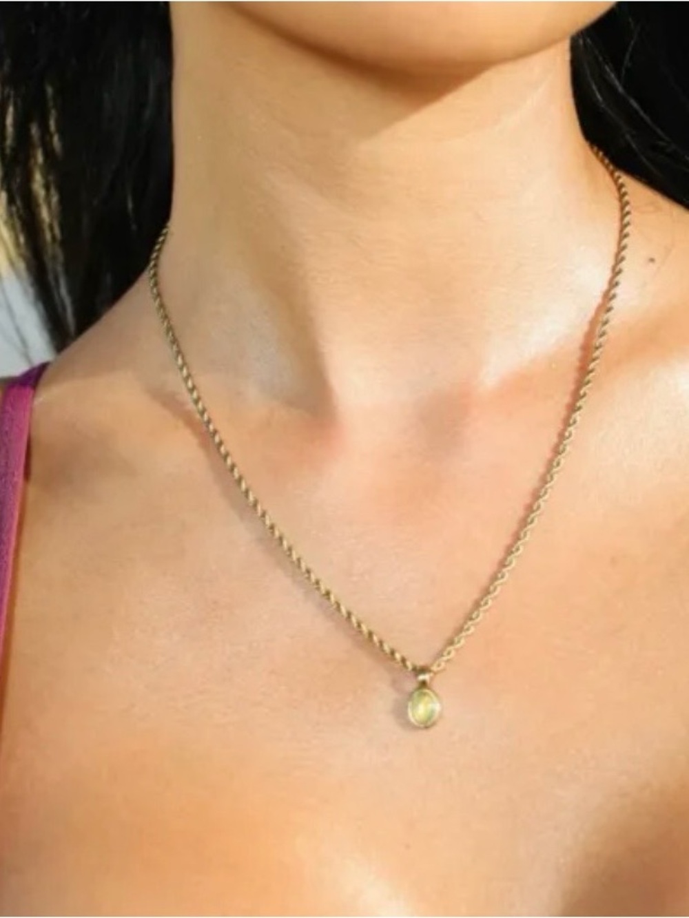 Atolea Gold Color Rope Chain Necklace with Oval Pendant